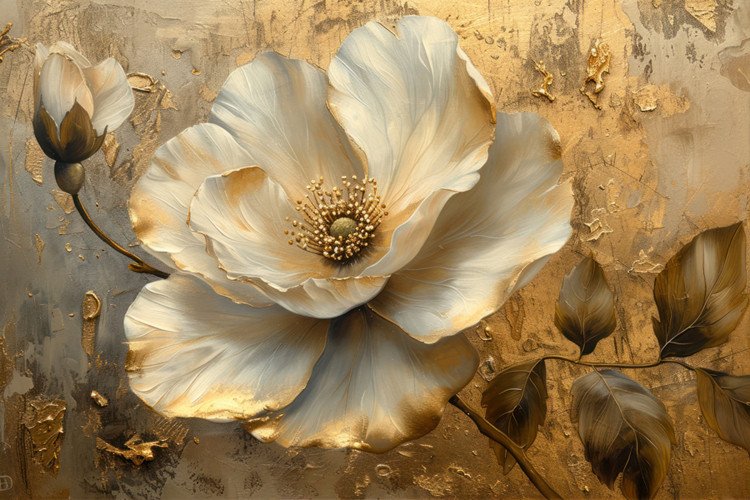 Flor Branca Bordas Ouro