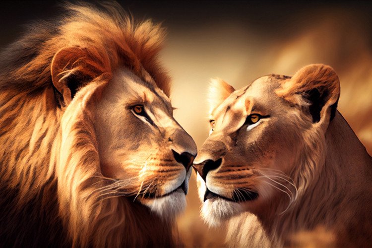 Leão e Leoa Cara a Cara