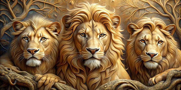 Leões Relevo Tronco e Folhas