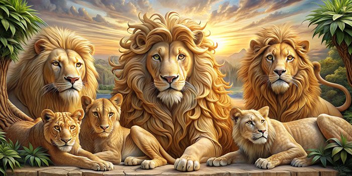 Família Leões e Filhotes