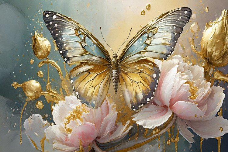 Borboleta 3D Flor Rosa Ouro