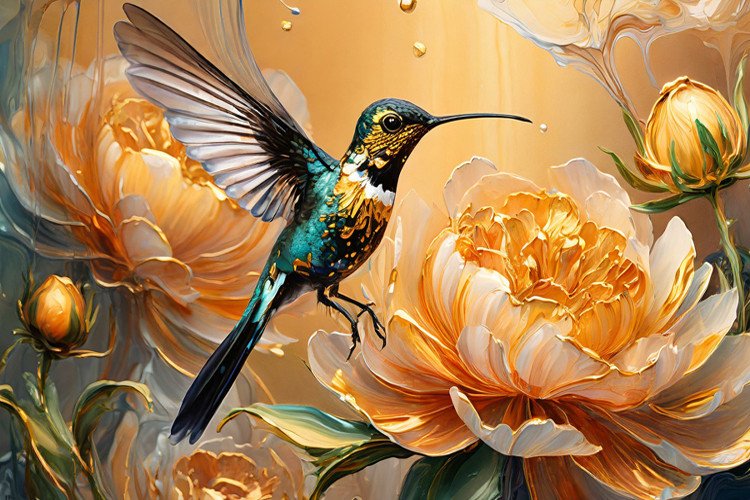 Beija-Flor Metalizado Flor Ouro