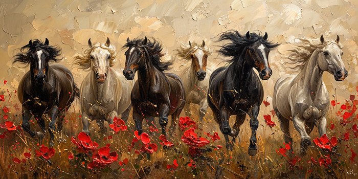 Cavalos Preto Branco correndo Frente Sépia