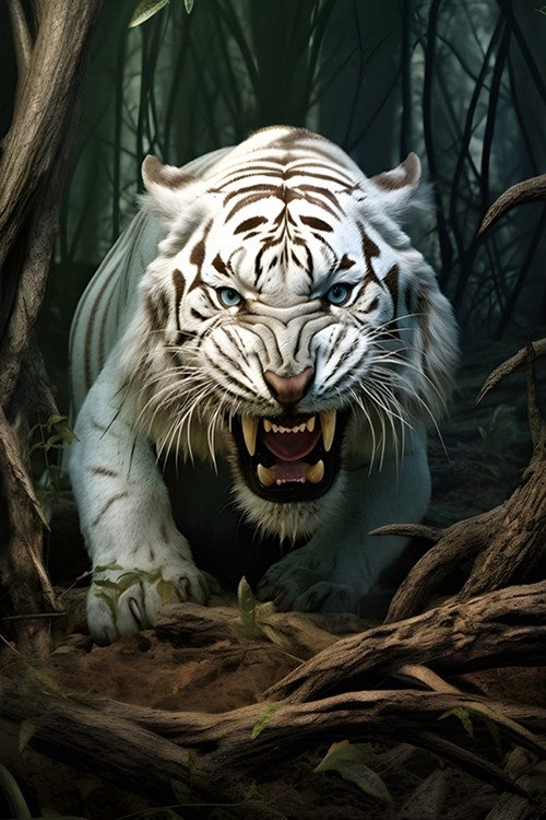 Tigre Branco Floresta Feroz Ataque