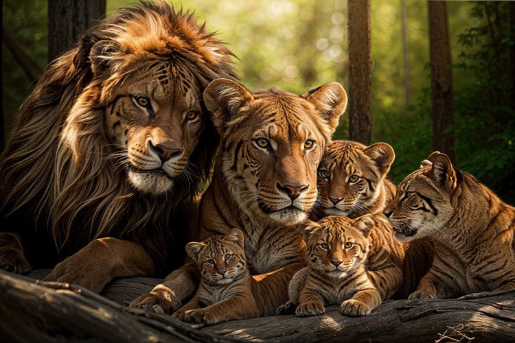 Família Leão Leoa 4 Filhotes