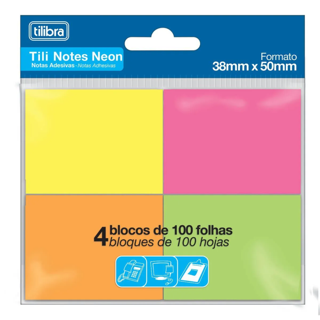 Bloco Adesivo Neon 4x1 