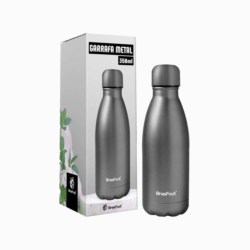Garrafa térmica cinza acetinada emborrachada - BrasFoot