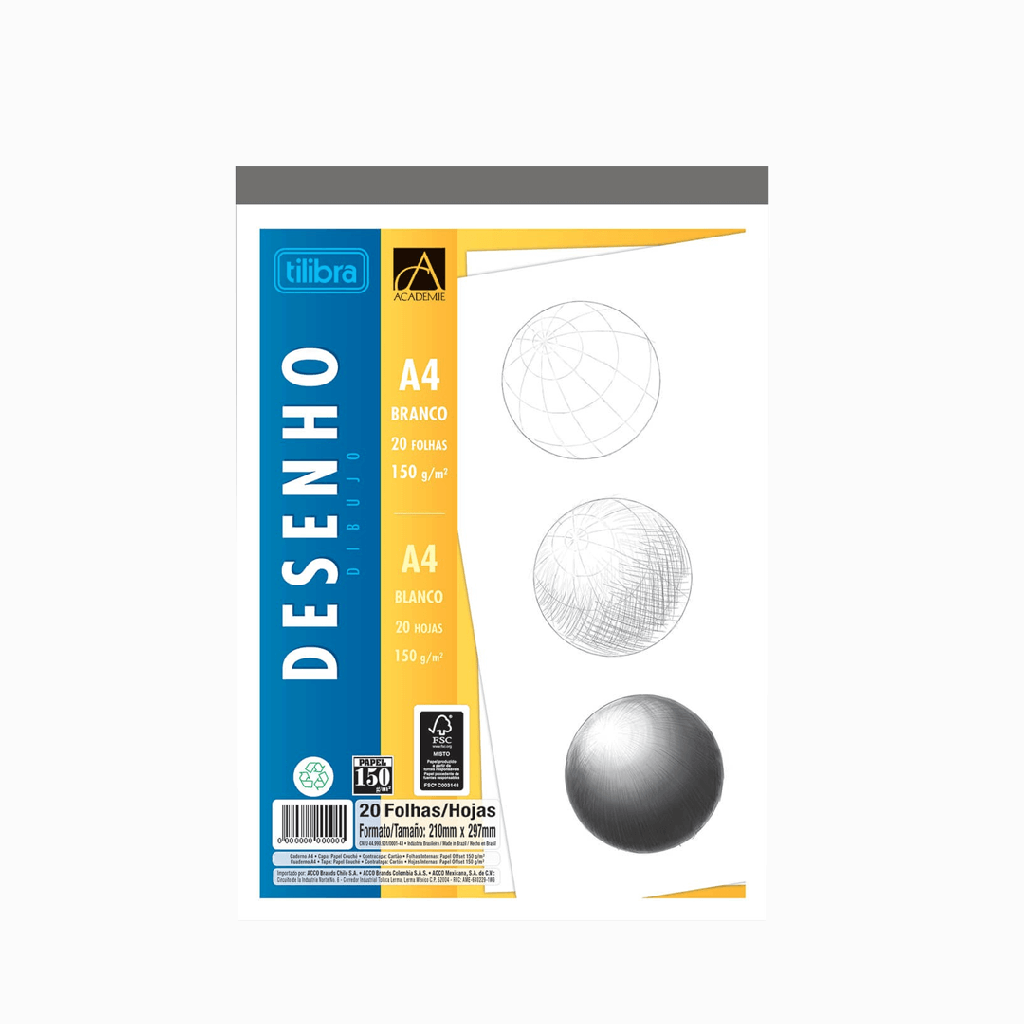 Bloco de papel para desenho - 20 folhas - A4 - Tilibra