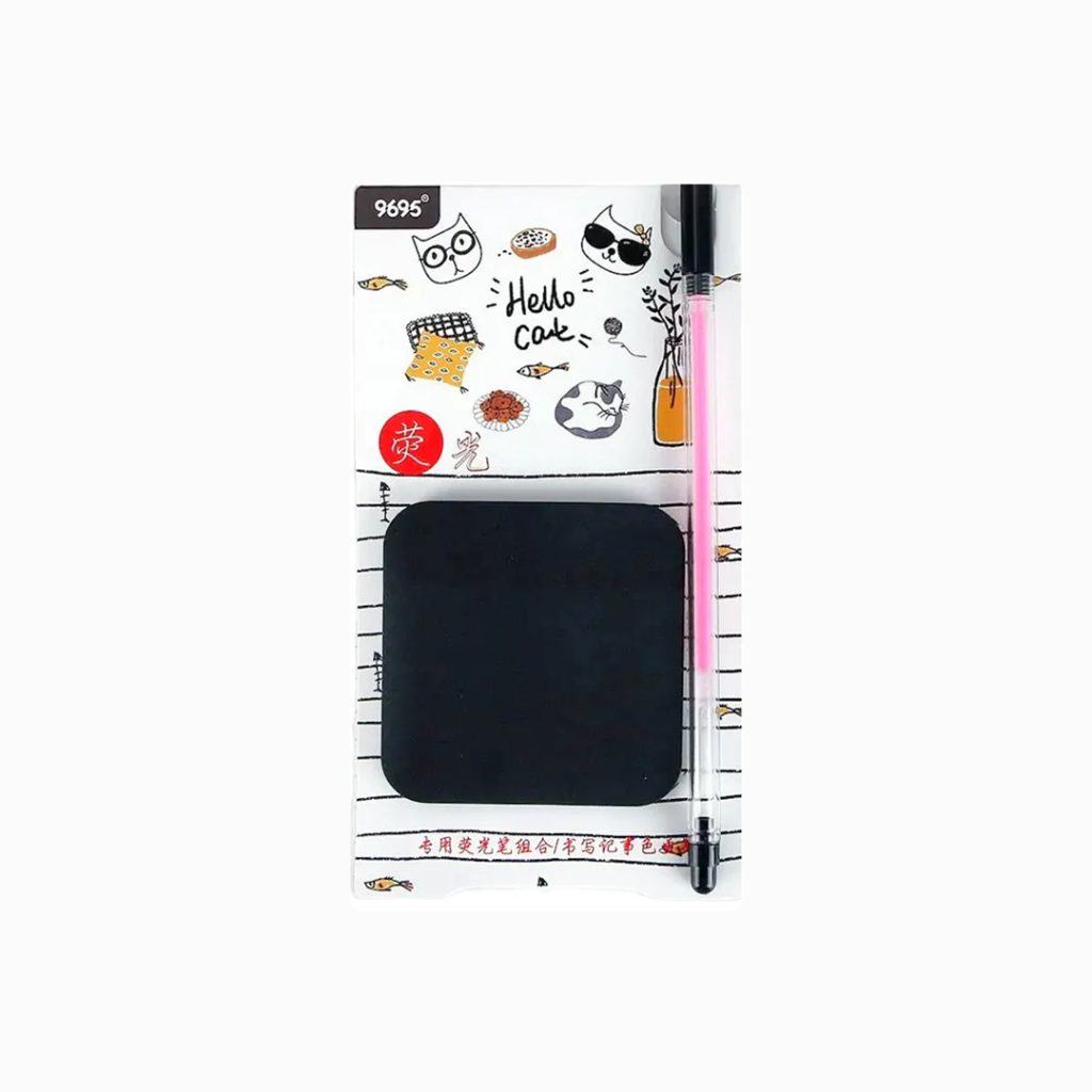 Bloco de Notas Adesivo Preto com Caneta Colorida - Hello Cat - 50 folhas - 7x7cm - Michel Judi