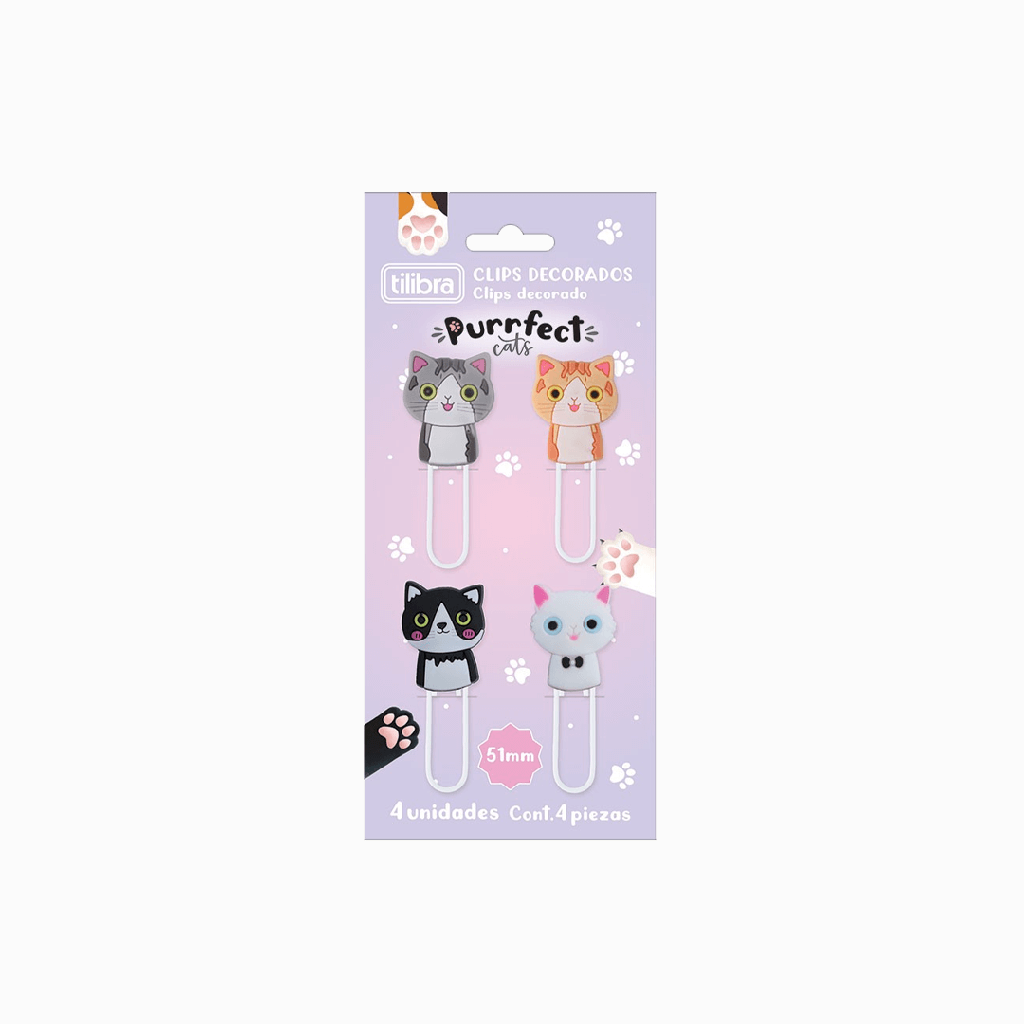 Clipes Decorados - Gatinhos Purrfect Cats - 4 unidaddes - Tilibra