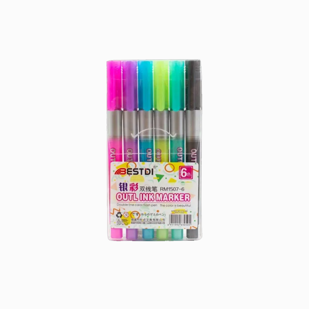 Caneta Contorno Luminoso - 6 cores - T&M Novidades