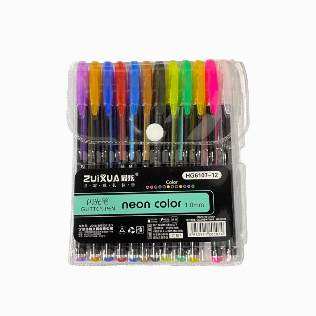 Kit Caneta em Gel com Glitter - 12 cores - Neon Color