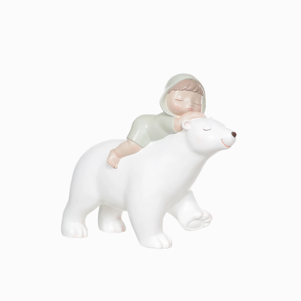 Escultura Menino e o Urso - Deitado - Poliresina - Florarte