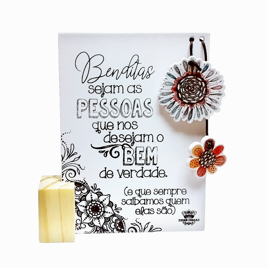 Enfeite de Mesa com Cubo e Aplique - Benditas sejam as Pessoas - Zenir Disarz