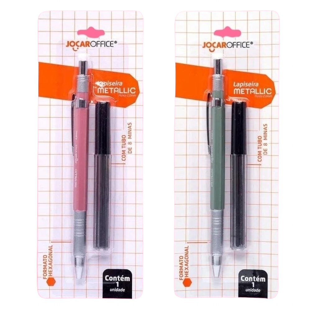 Lapiseira Metallic 2.0 + tubo com 8 minas - Verde e Rosa - Jocar Office 