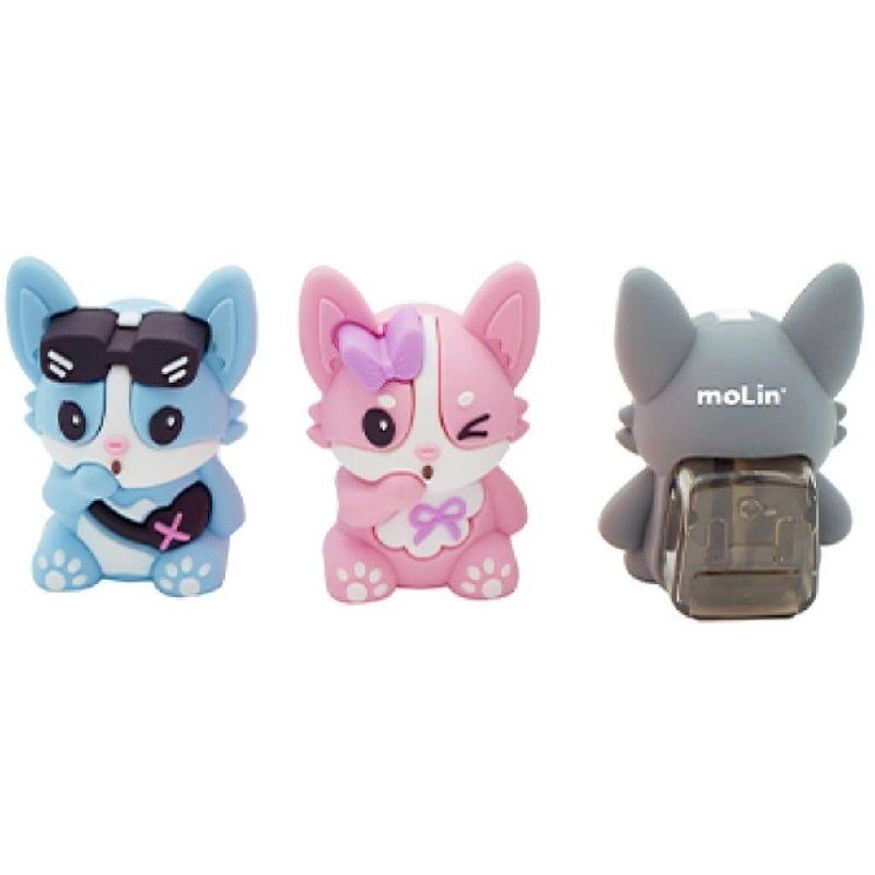 Apontador Dog com Depósito - Azul, Rosa e Preto - Molin