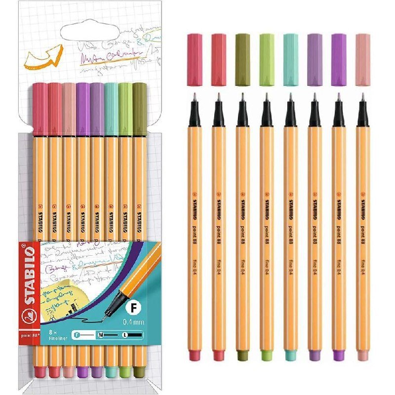 Caneta Stabilo - 8 Cores - Cores Variadas