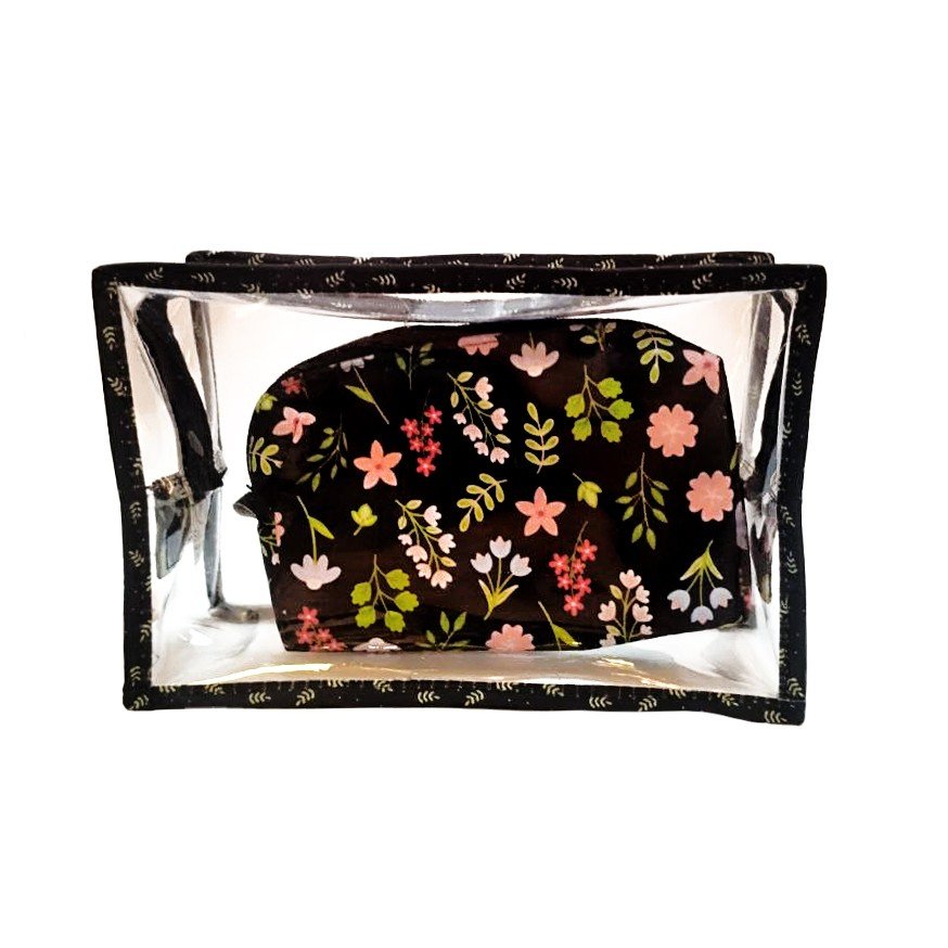 Necessaire Retangular Cristal com Estojo Preto com Flores - Jardim Encantado - Sabra