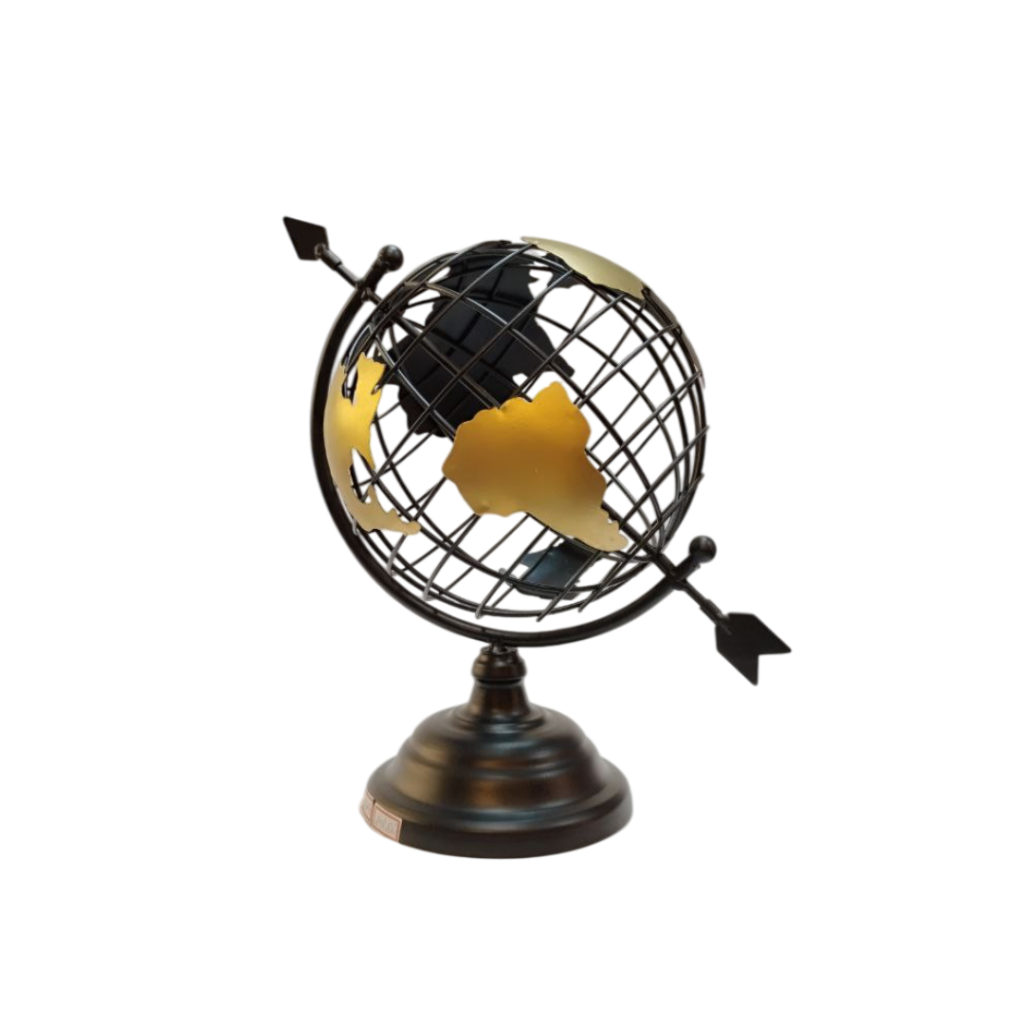 Globo Terrestre Vazado de Arame - Preto e Dourado - Lextak
