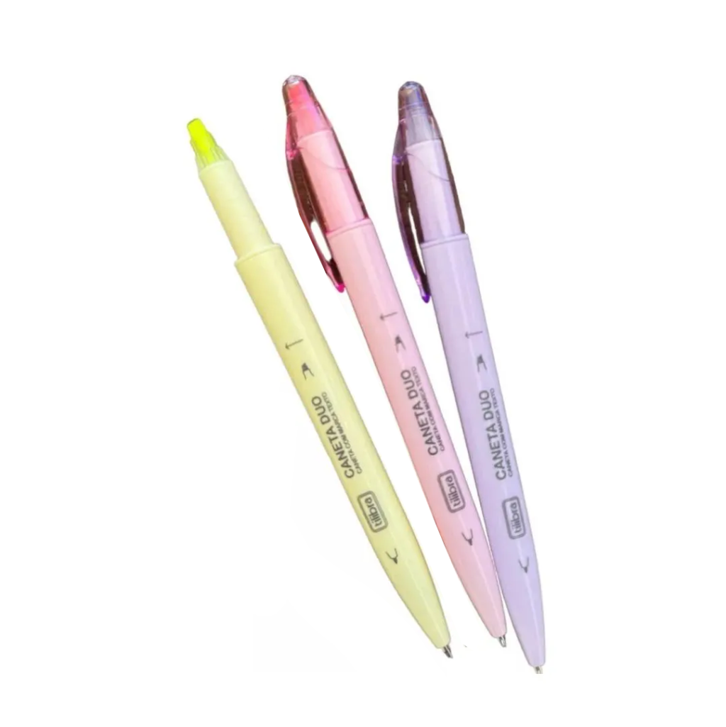 CANETA DUO - PRETA 1.0 COM MARCA TEXTO - TILIBRA
