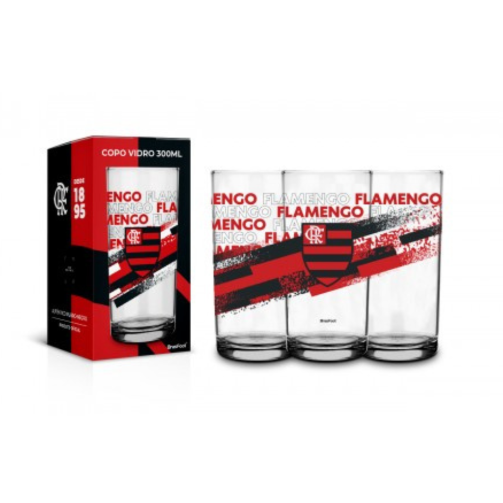 COPO VIDRO 300ML - FLAMENGO - BRASFOOT