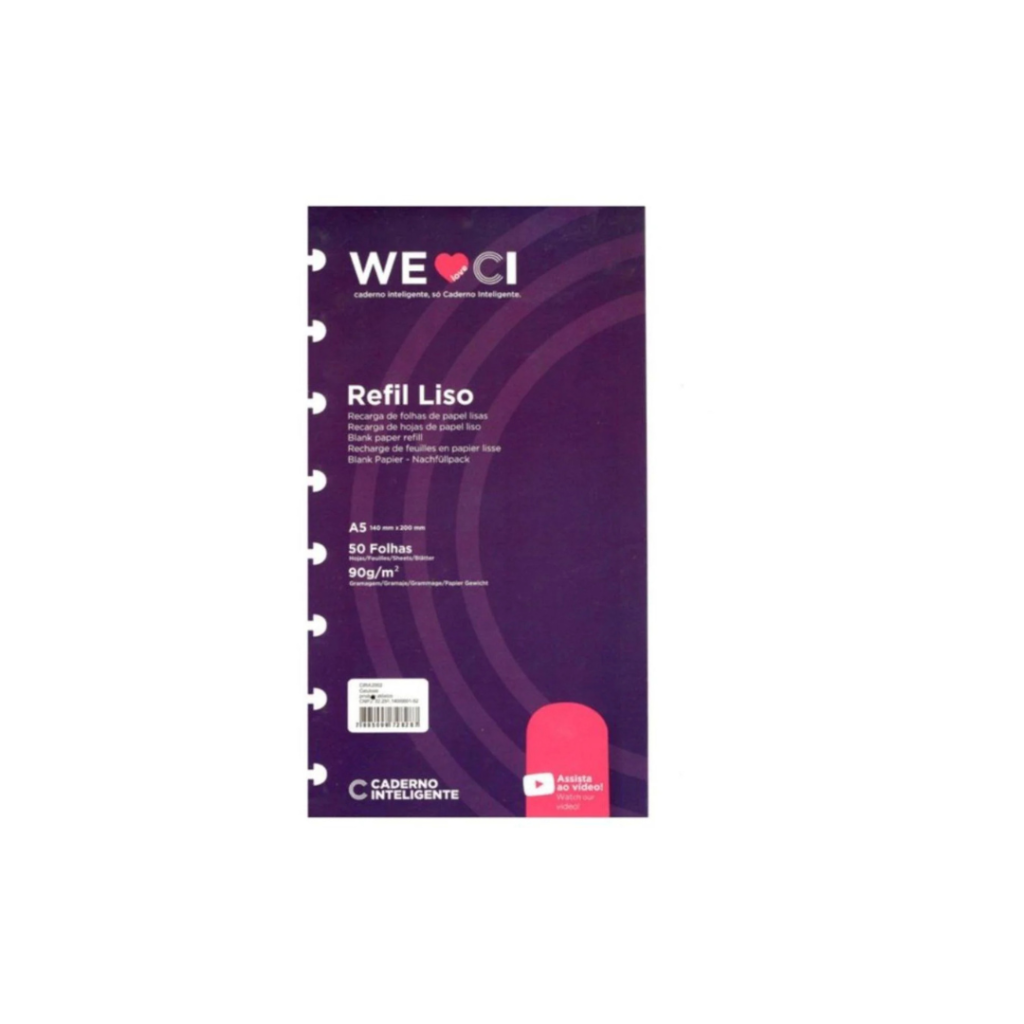 REFIL PARA CADERNO INTELIGENTE - LISO E PAUTADO - 50 FOLHAS - 140X200MM