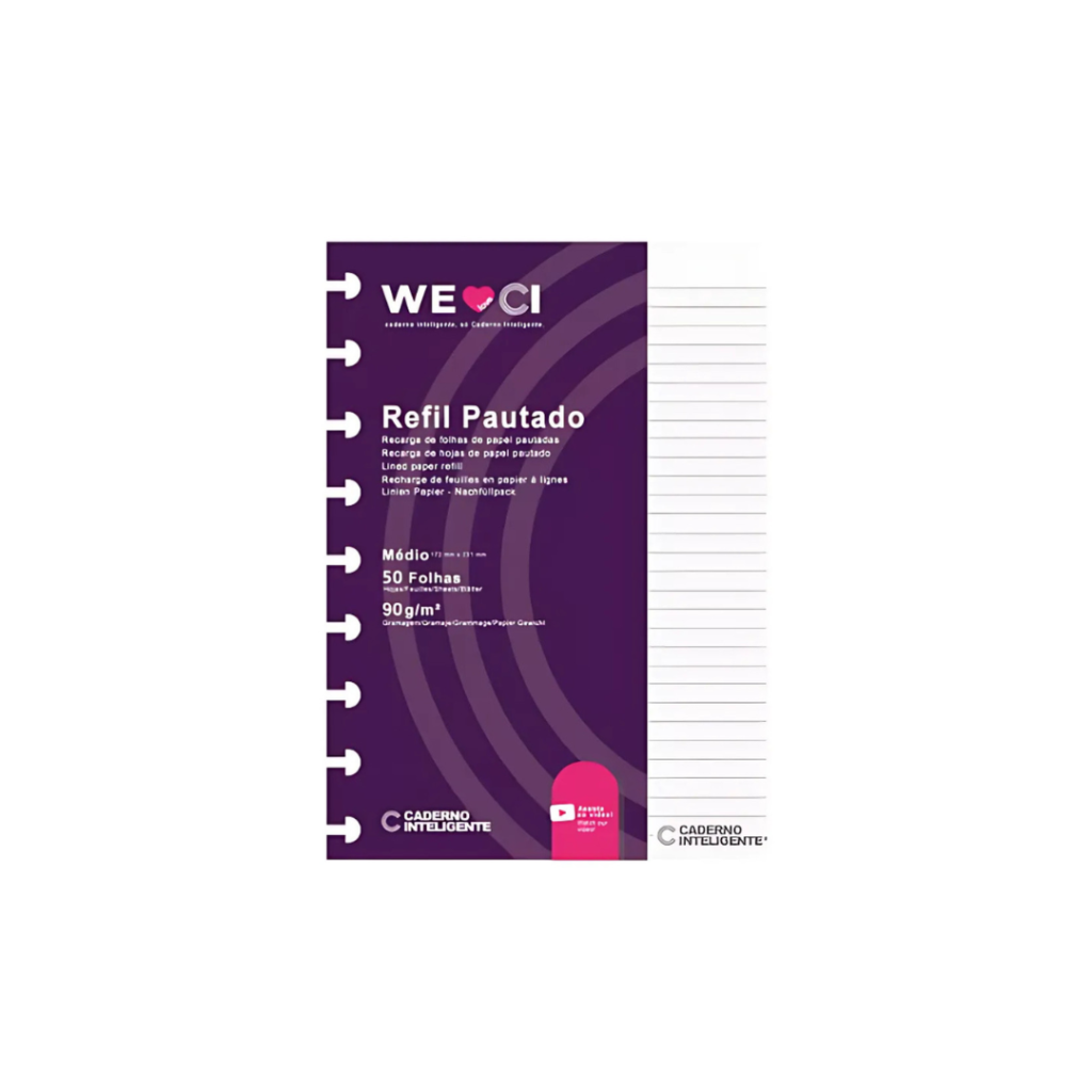 REFIL PARA CADERNO INTELIGENTE - LISO E PAUTADO - 50 FOLHAS - 172X231MM