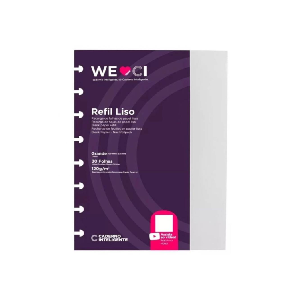 REFIL PARA CADERNO INTELIGENTE - LISO E PAUTADO - 50 FOLHAS - 200X275MM