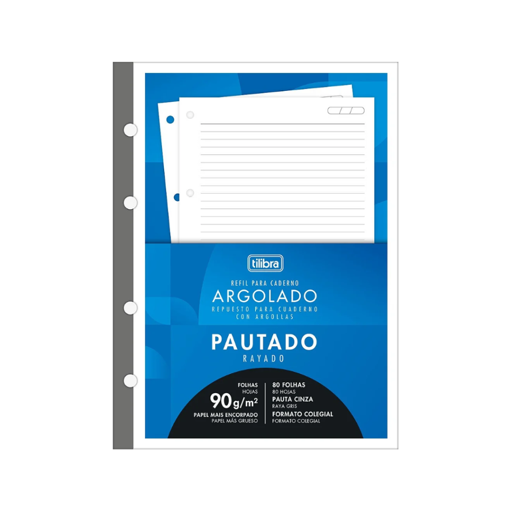 BLOCO REFIL PARA CADERNO ARGOLADO PAUTADO - 80 FOLHAS - TILIBRA