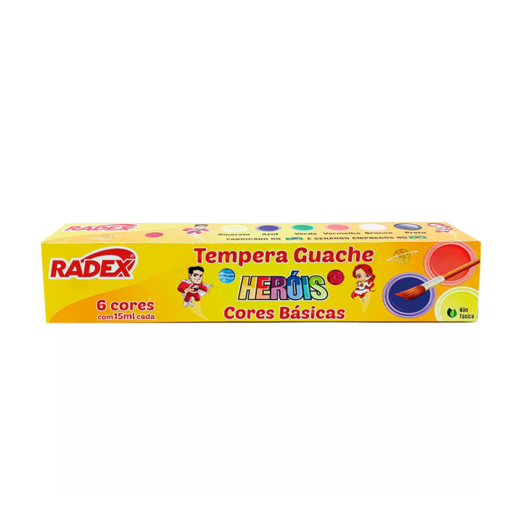TINTA GUACHE - 6 CORES - 15ML CADA - RADEX 
