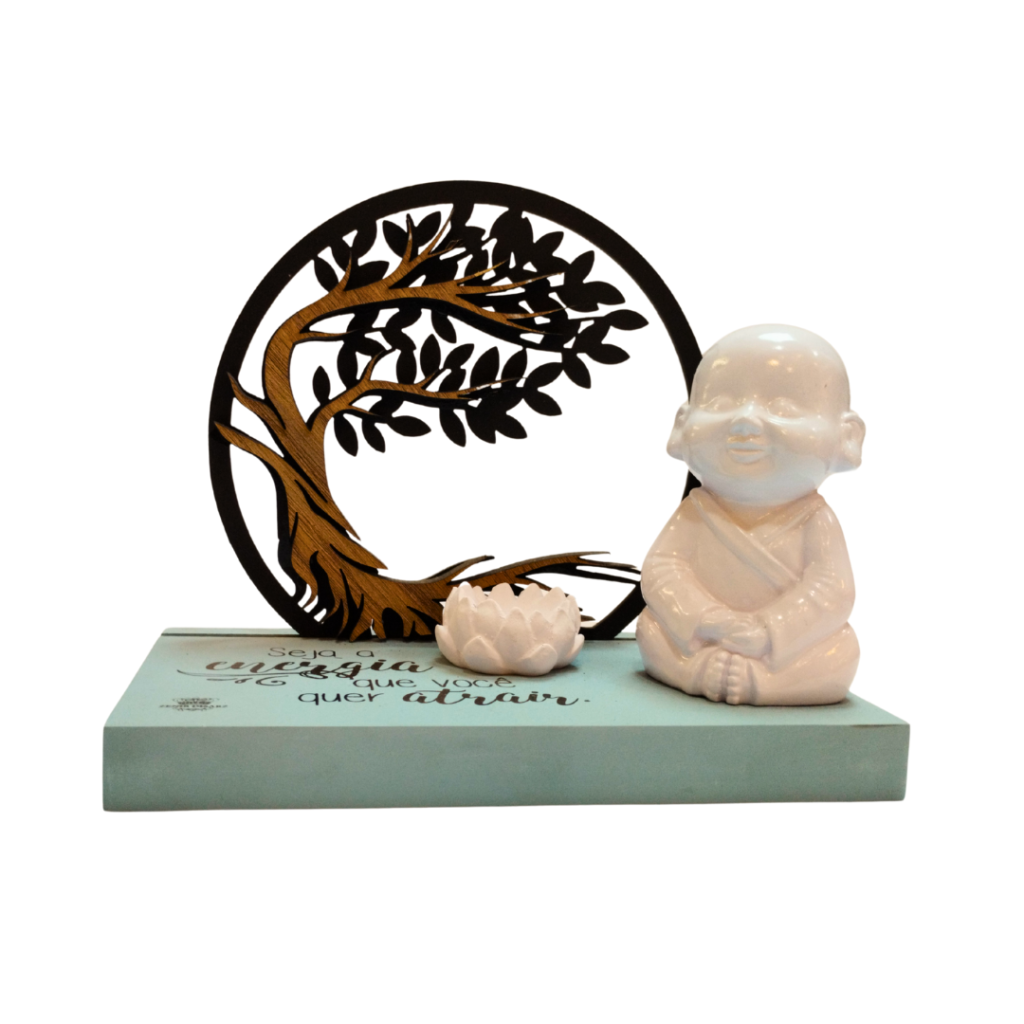 ESCULTURA BUDA - COM PORTA INCENSO - SEJA A ENERGIA QUE VOCÊ QUER ATRAIR - RESINA E MADEIRA - ZENIR DISARZ