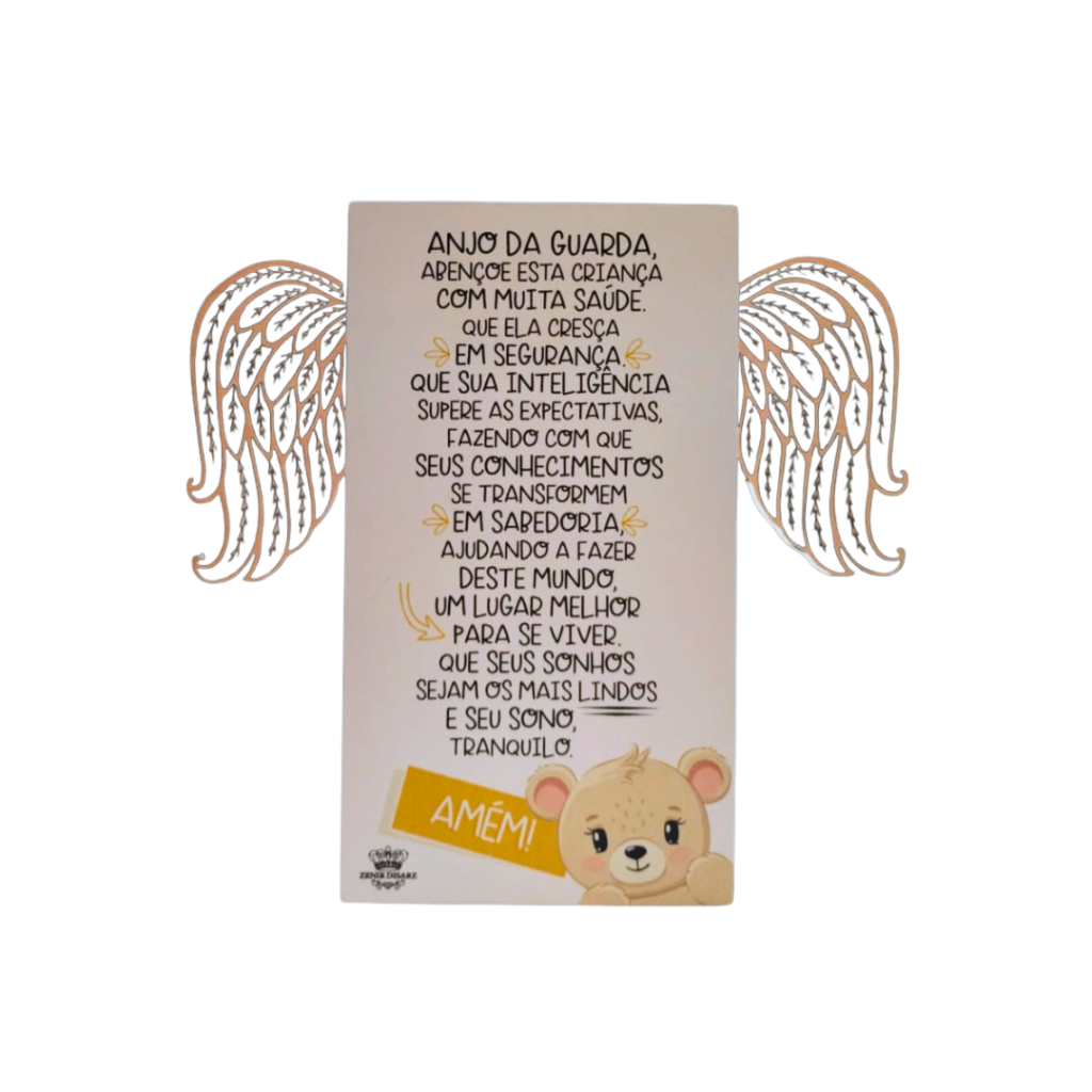 PLAQUINHA DE MADEIRA - ANJO DA GUARDA - ZENIR DIZARS 