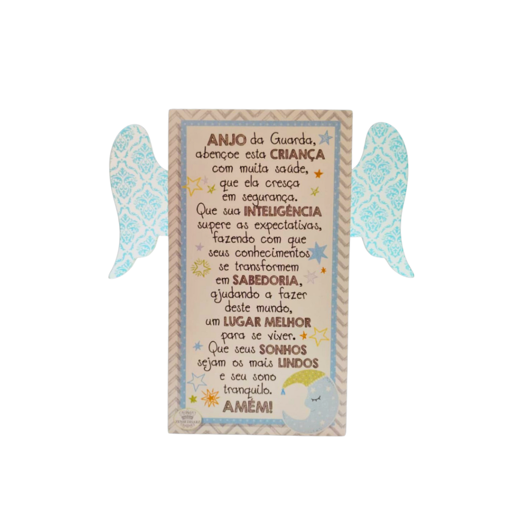 PLAQUINHA DE MADEIRA - ORAÇÃO ANJO DA GUARDA - ZENIR DIZARS 