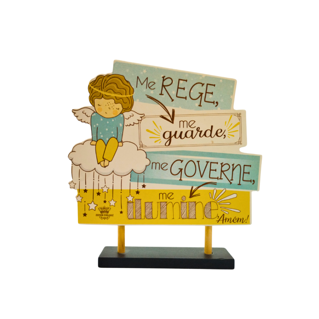 PLAQUINHA DE MADEIRA - COM ANJINHO - ME REGE, ME GUARDE - ZENIR DIZARS 