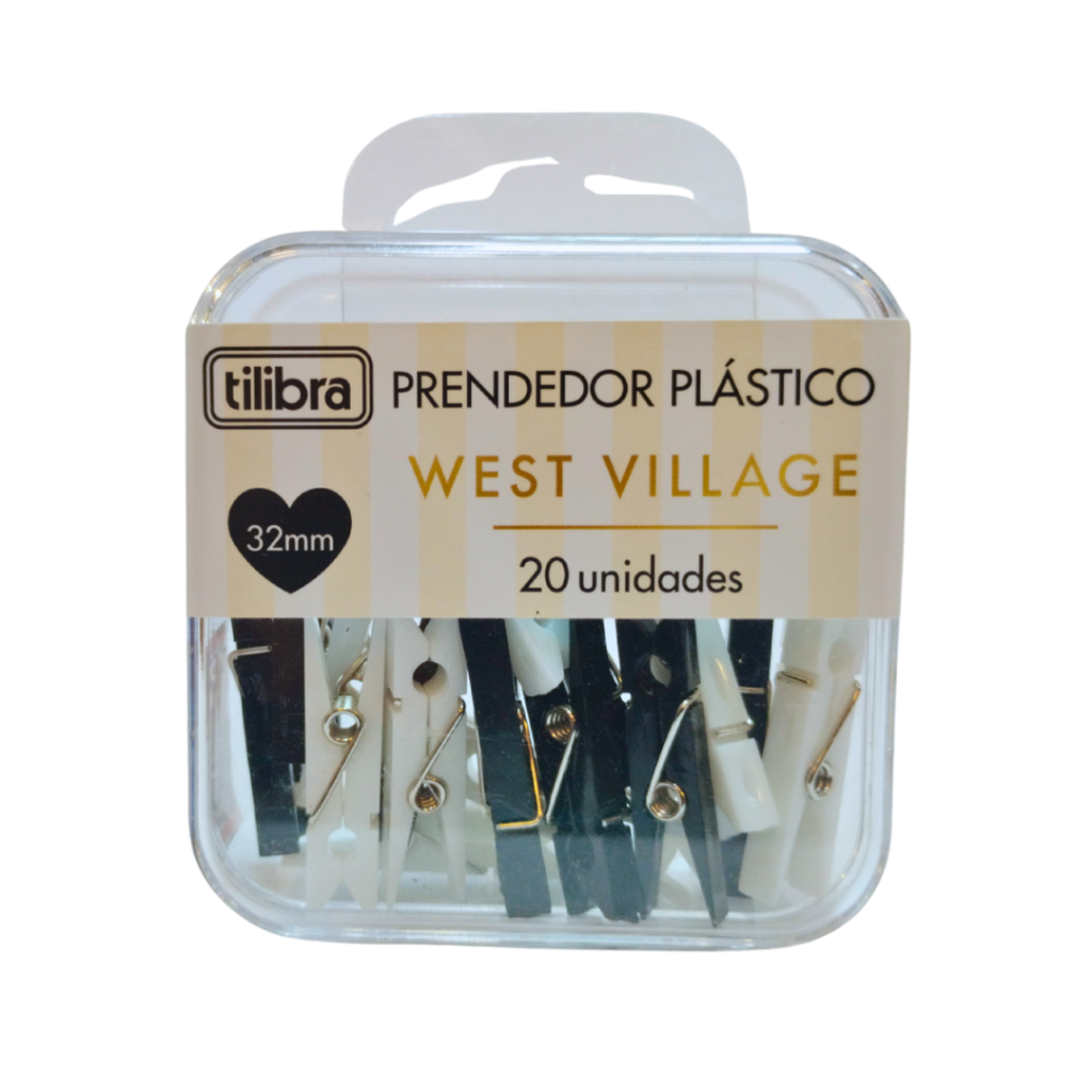 PRENDEDOR PLASTICO - PRETO E BRANCO - WEST VILLAGE - 20 UNIDADES - TILIBRA