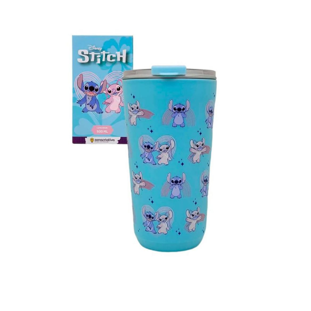 COPO TÉRMICO - STITCH E ANGEL - AZUL - ZONA CRIATIVA