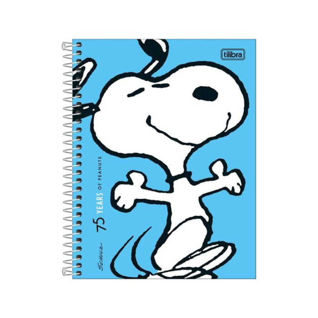 CADERNO - SNOPPY - 75 ANOS - AZUL - TAMANHO COLEGIAL - 10 MATÉRIAS - TILIBRA