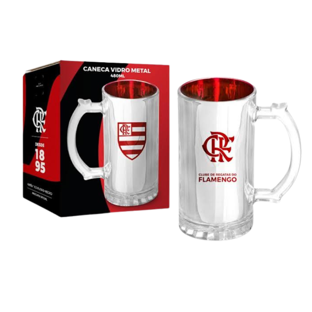 CANECA DE VIDRO METALIC - FLAMENGO - BRASFOOT 
