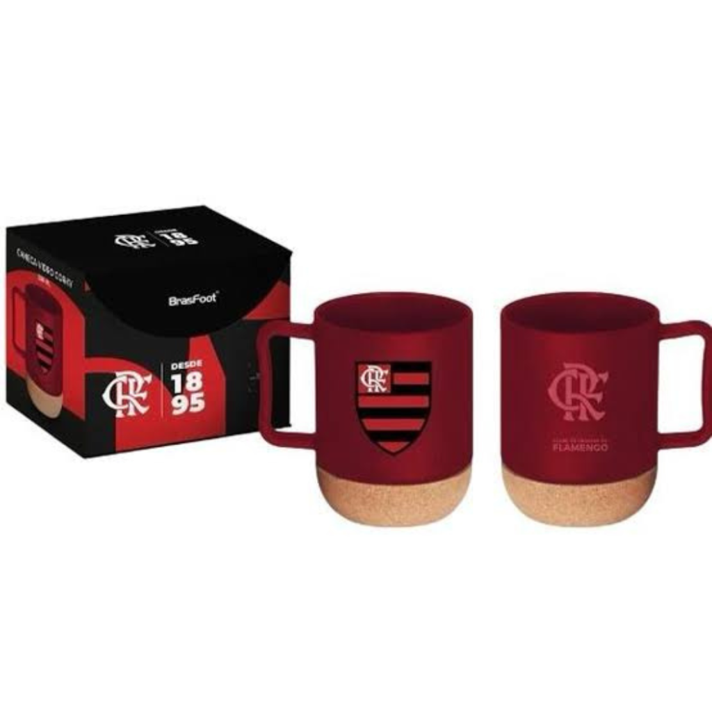CANECA DE VIDRI CORK - BASE DE CORTIÇA REMOVÍVEL - FLAMENGO - BRASFOOT 