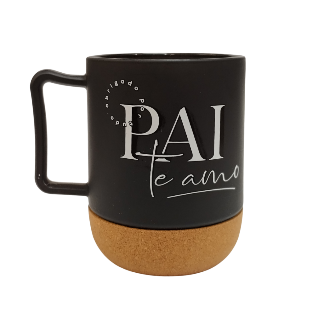 CANECA VIDRO CORK - PAI TE AMO - COM BASE REMOVÍVEL DE CORTIÇA - BRASFOOT