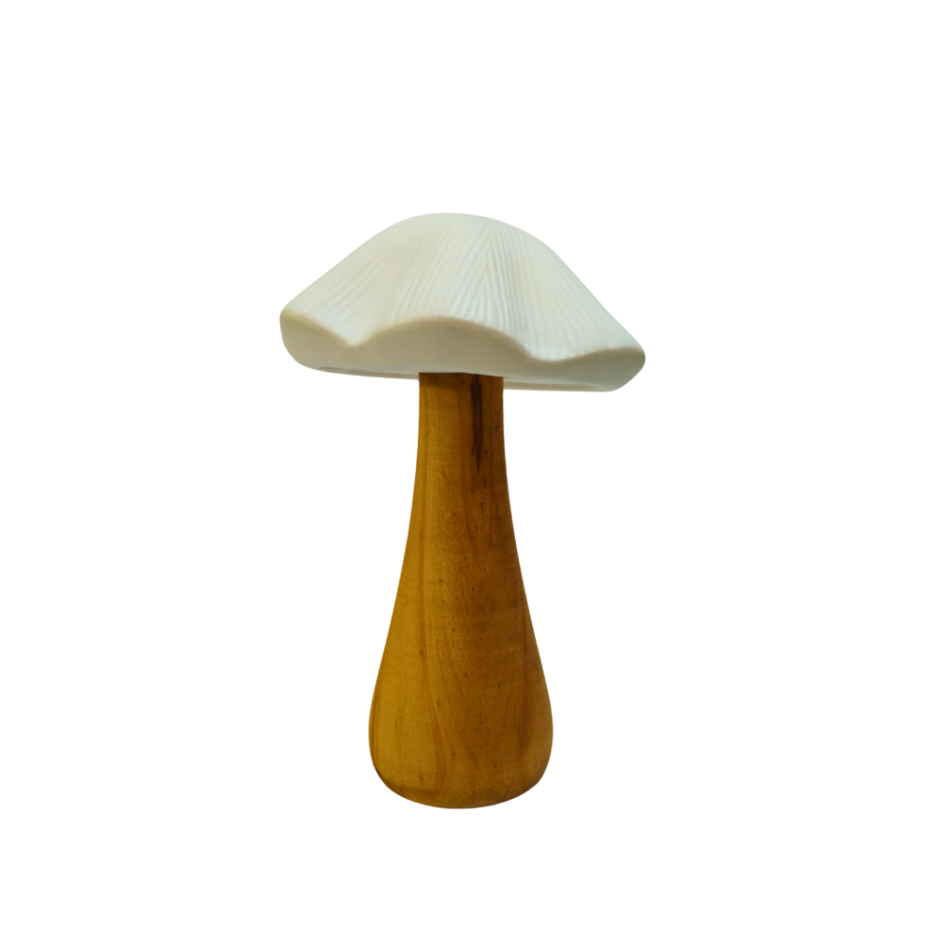 COGUMELO ABAJOUR - PEQUENO - BASE DE MADEIRA - FLORARTE