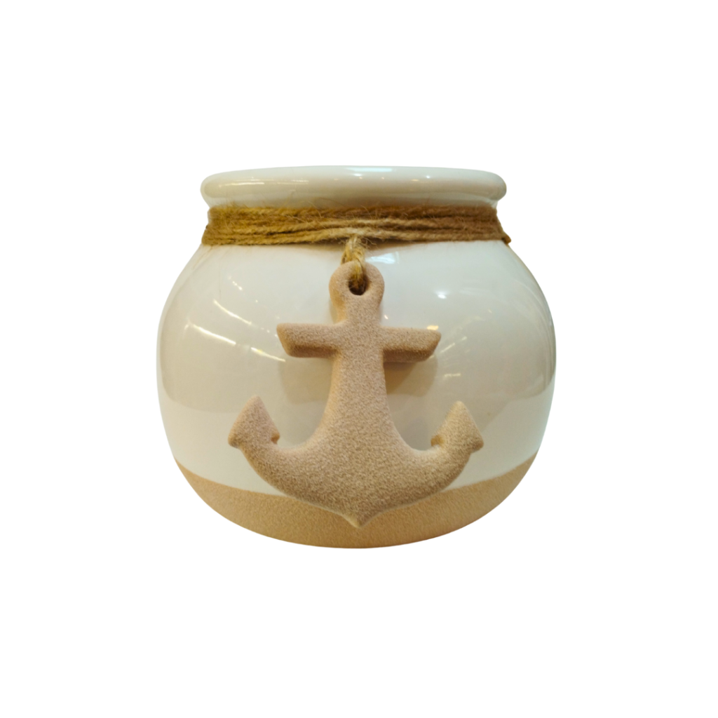 VASO GRANDE COM ÂNCORA DO MAR - BRANCO - CERÂMICA - FLORARTE