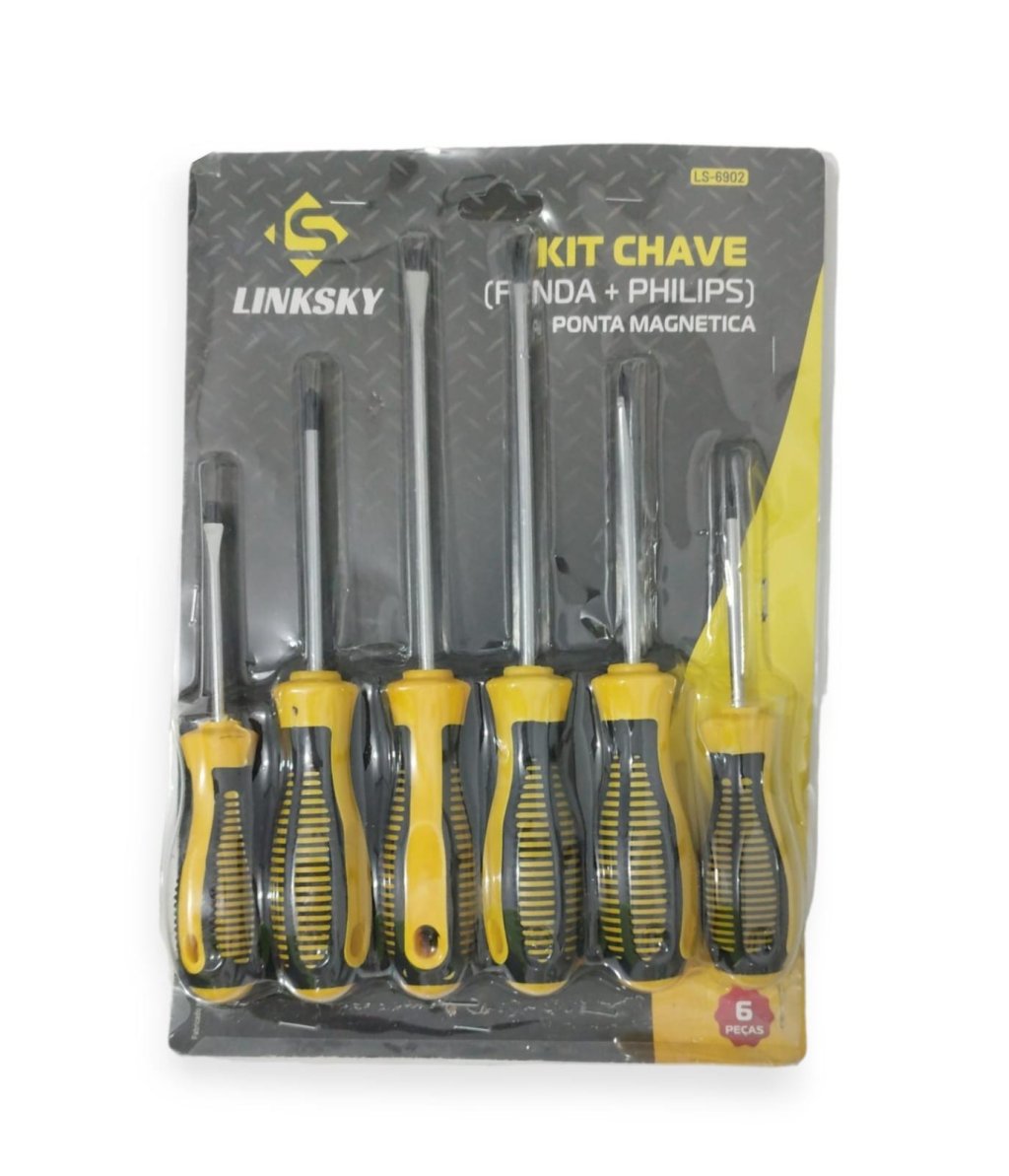 KIT DE CHAVE FENDA + PHILIPS COM 6 PEÇAS PONTA MAGNÉTICA