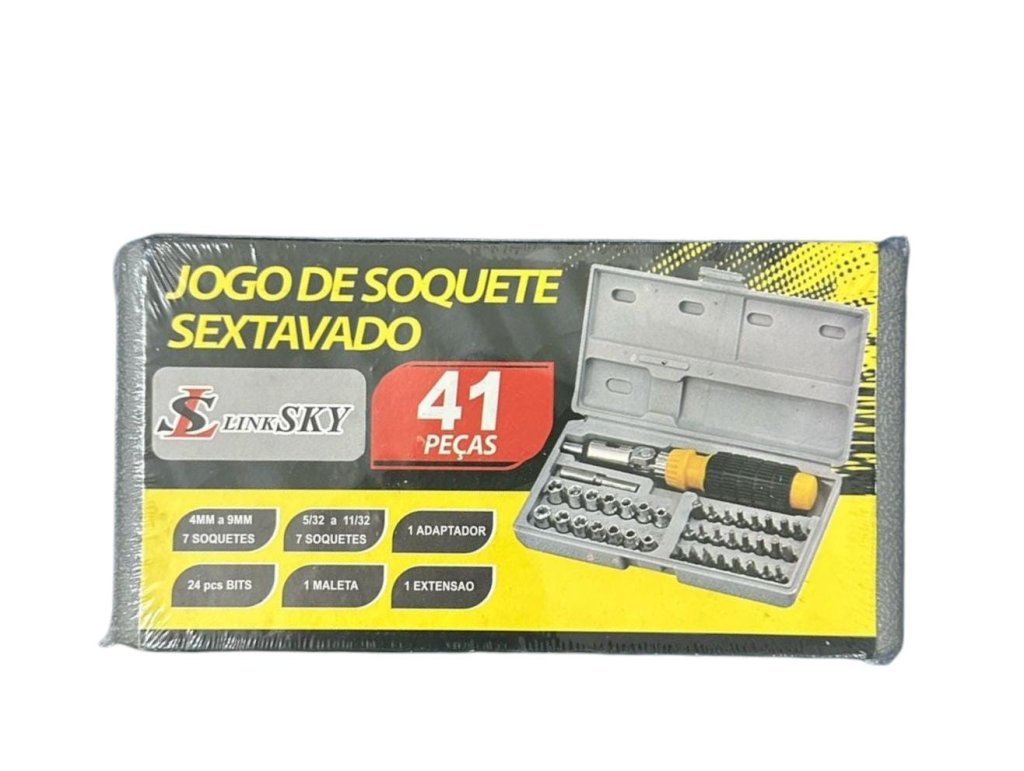 JOGO DE CHAVES DE SOQUETE COM 41 PEÇAS