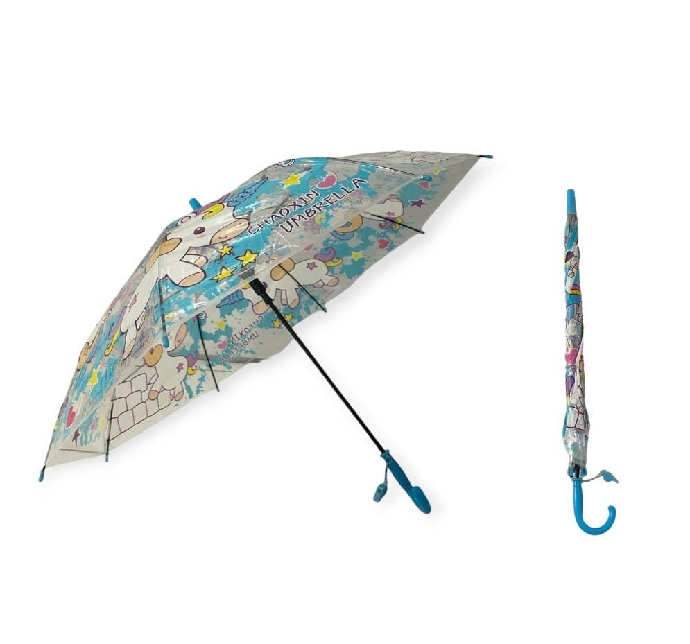 GUARDA-CHUVA AUTOMÁTICO 47CM INFANTIL COM APITO DESENHO UNICÓRNIO