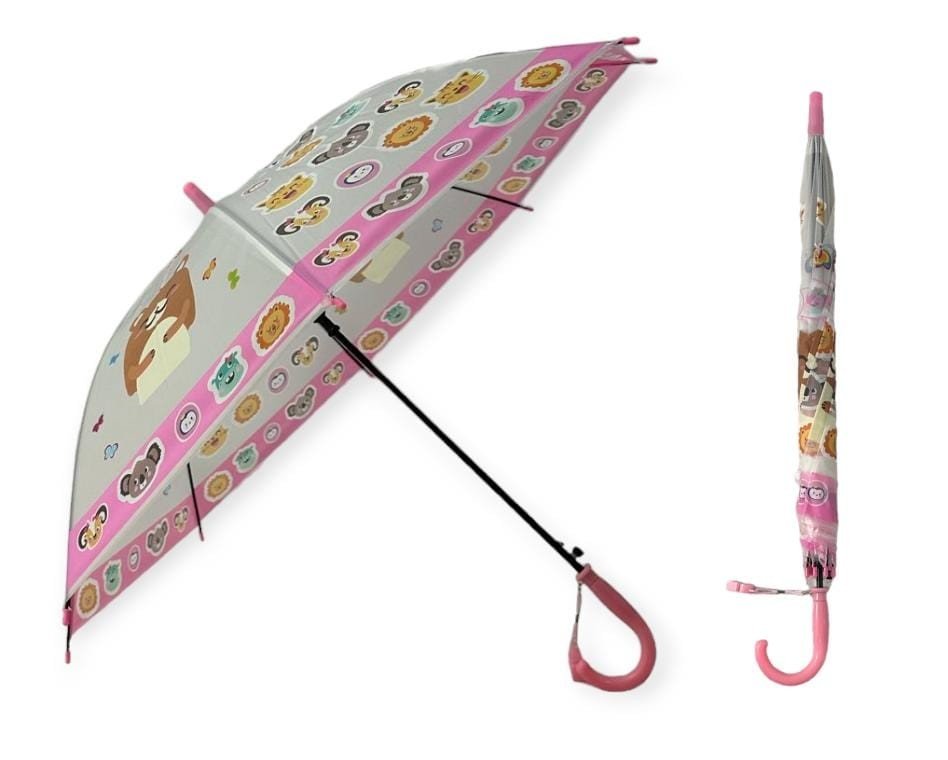 GUARDA-CHUVA AUTOMÁTICO 47CM INFANTIL COM APITO DESENHO LEÃO, SAPO, URSO E GATO