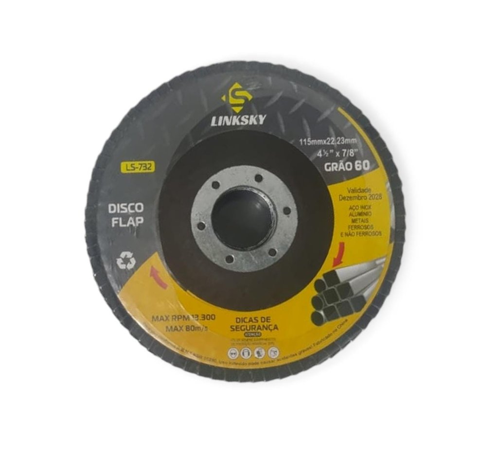 KIT DE 5 DISCOS FLAP GRÃO 60 115 X 22 23MM