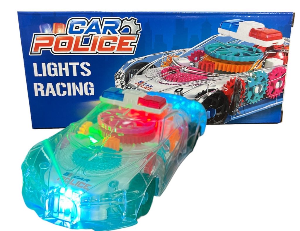 CARRO DE POLICIA TRANSPARENTE COM LUZES E SOM