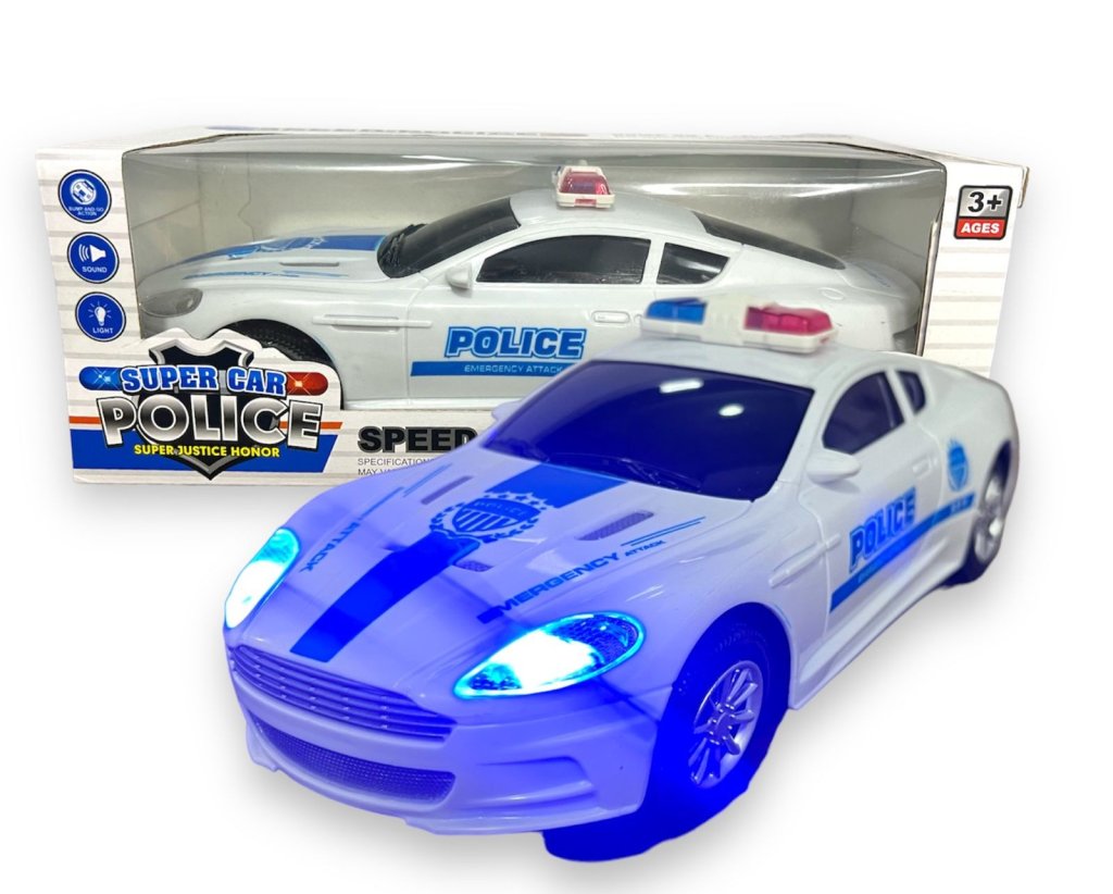 CARRO DE POLICIA A PILHA COM MUSICA E LUZ