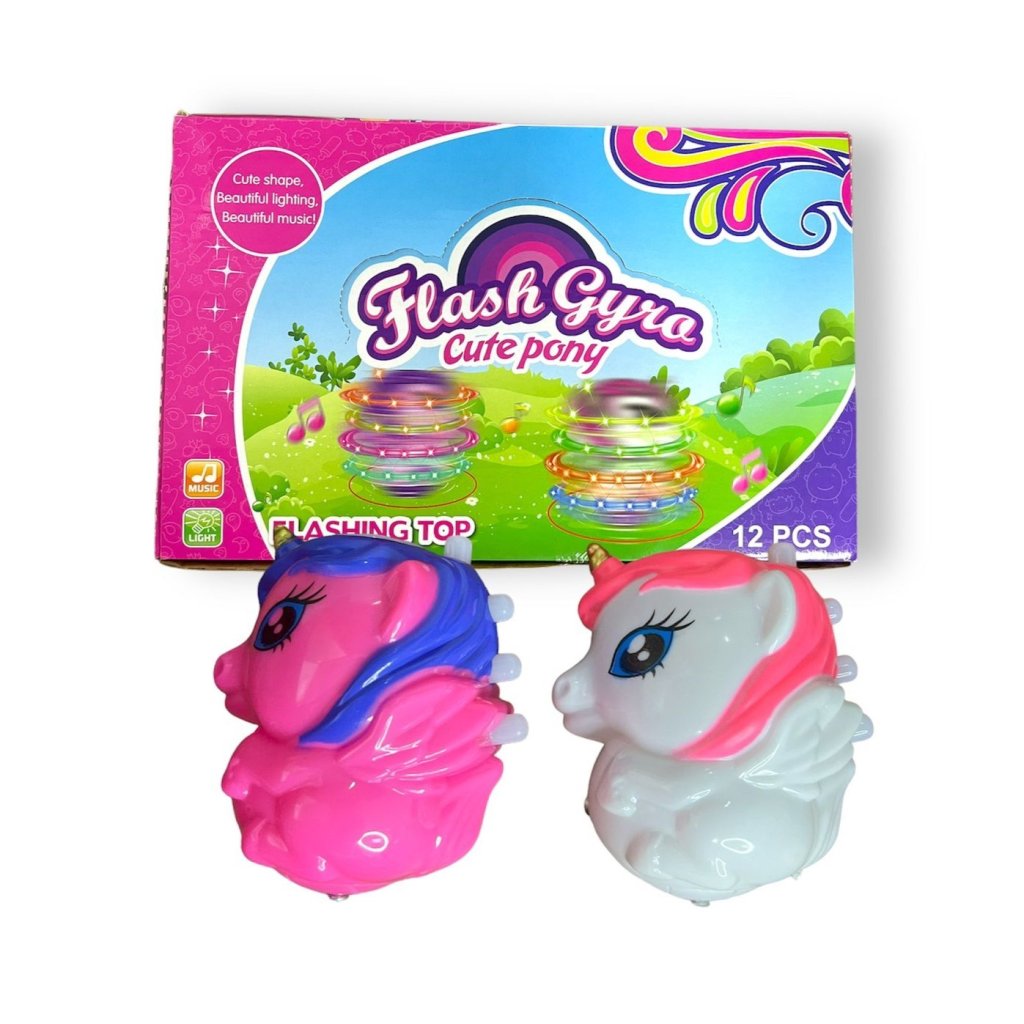 PIÃO FORMATO UNICÓRNIO COM MUSICA E LUZ C/12